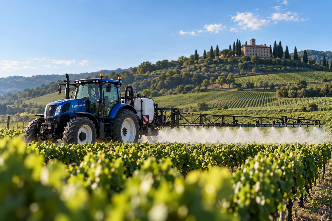 Pulvérisation agricole Annovi Reverberi dans un vignoble